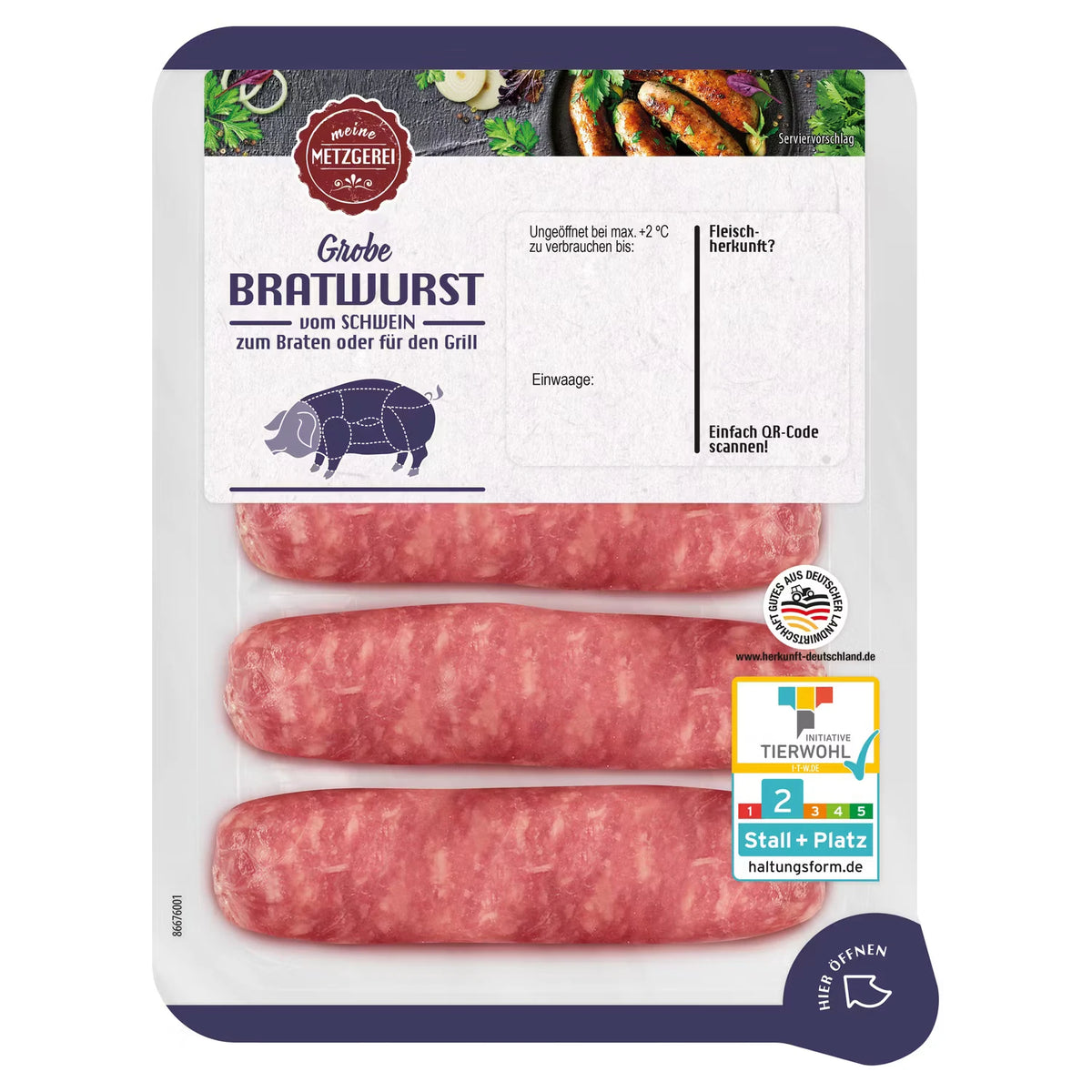 Grobe Schweine-Bratwurst 400 g