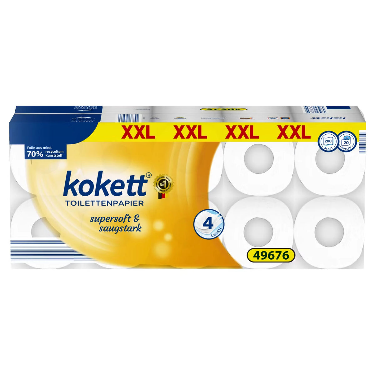Toilettenpapier XXL 4-lagig, 20 Rollen je 200 Blatt