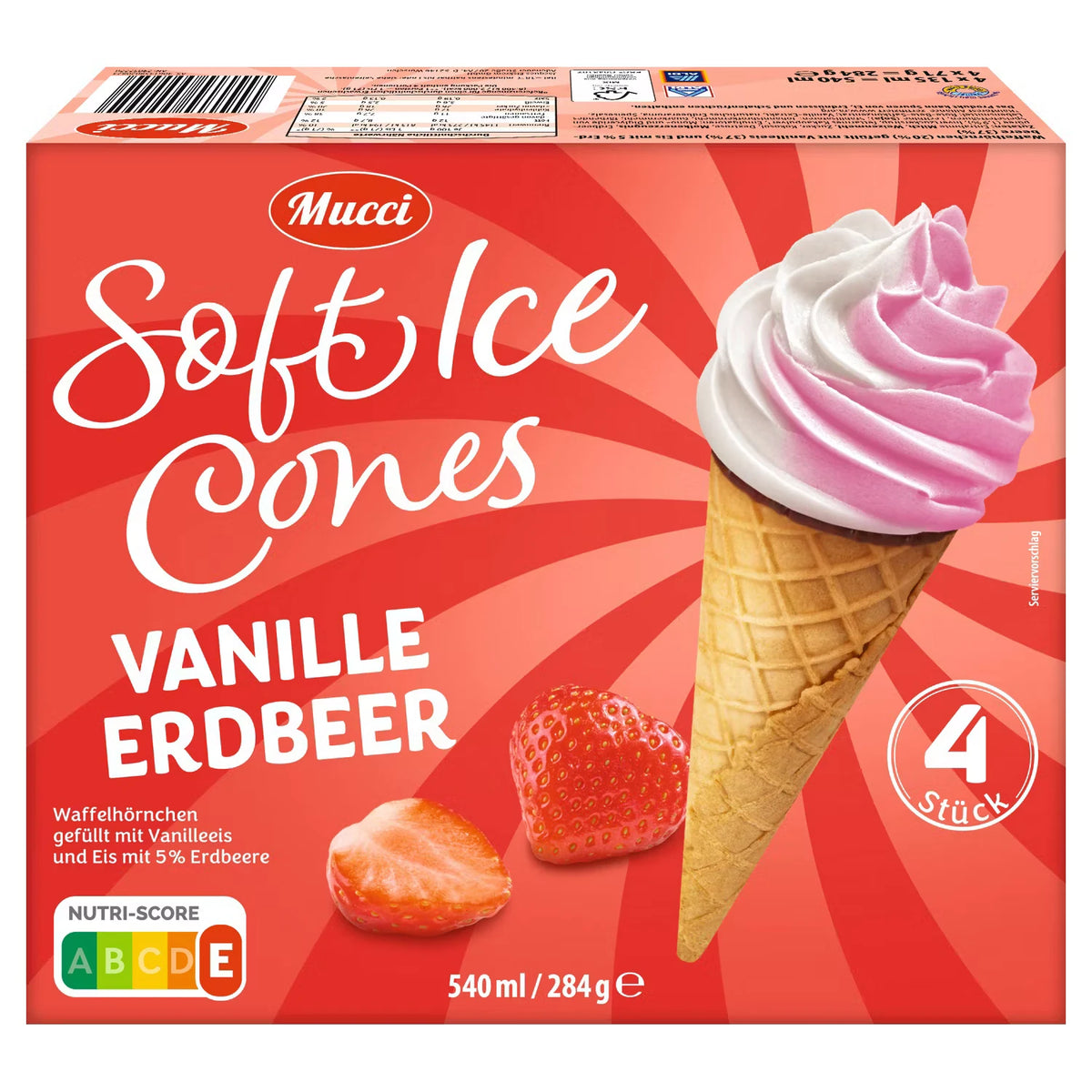 Soft Ice Cones 540 ml, Vanille-Erdbeere