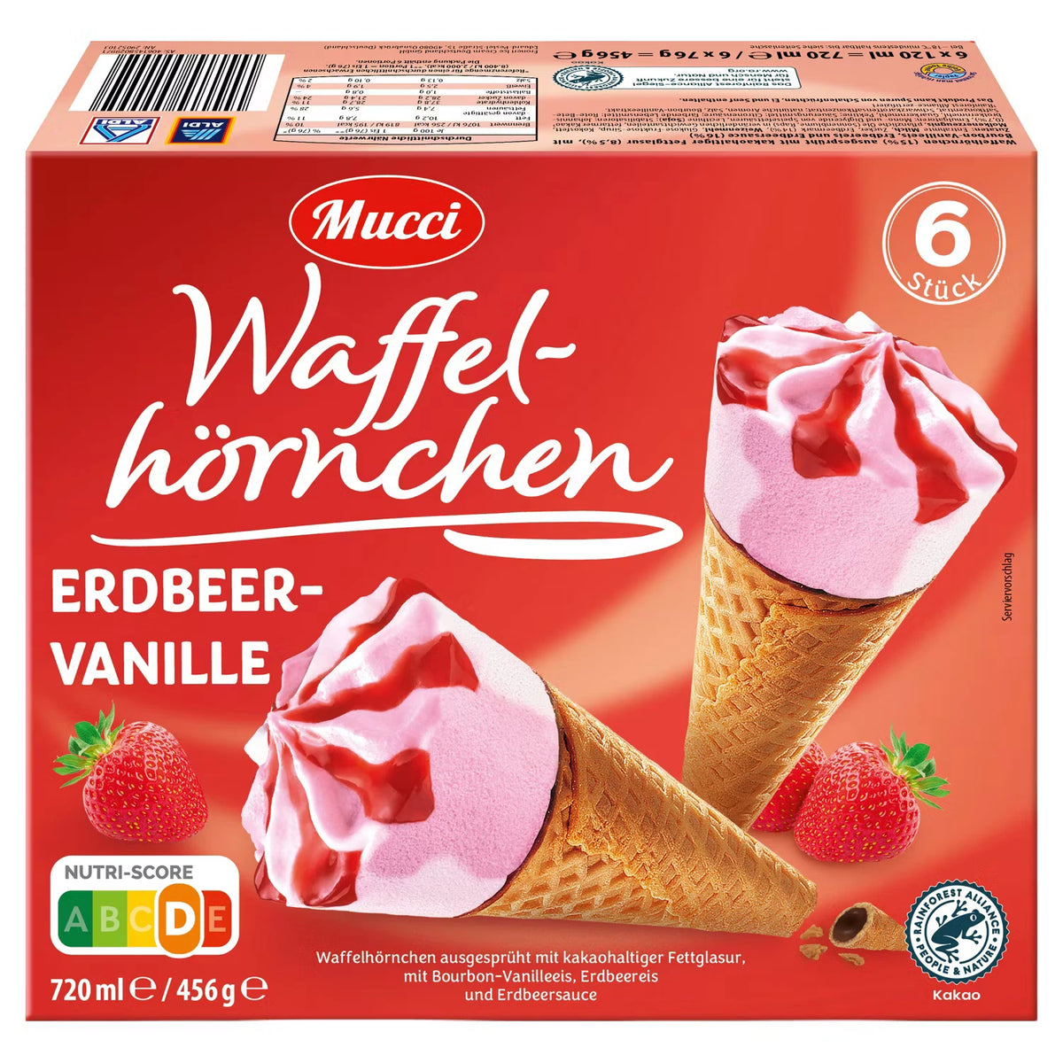 Waffelhörnchen 720 ml, Vanille-Erdbeer