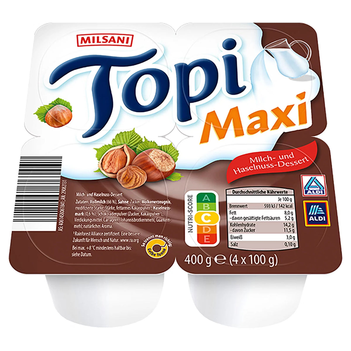 Topi-Dessert 4 x 100 g, Milch und Haselnuss