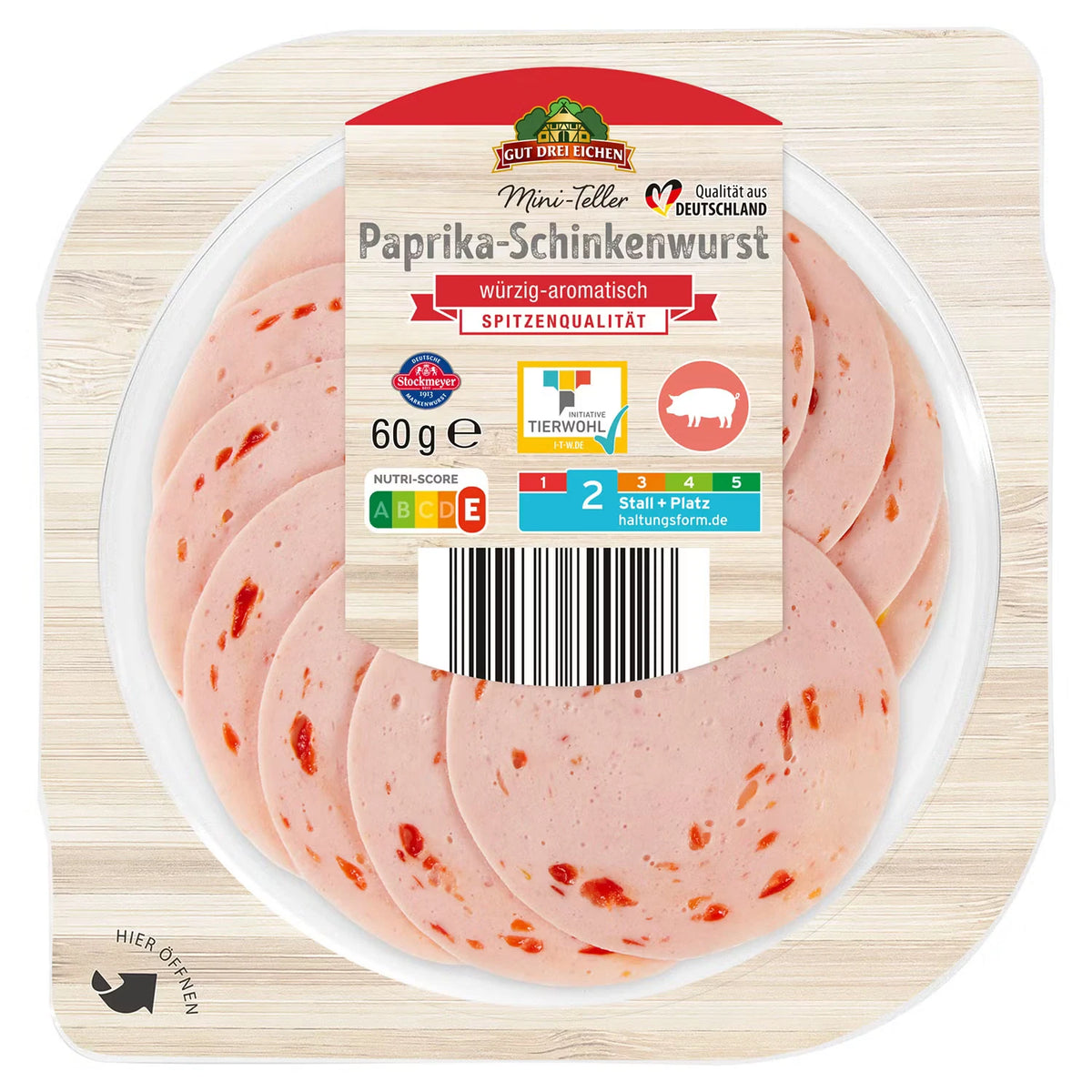 Mini Teller 60 g, Paprika-Schinkenwurst