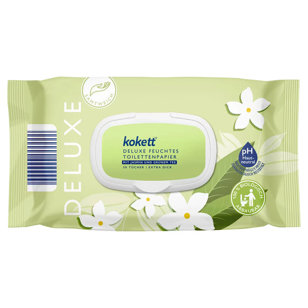 Deluxe Feuchtes Toilettenpapier 2 x 50 Tücher, Jasmin-Grüner Tee