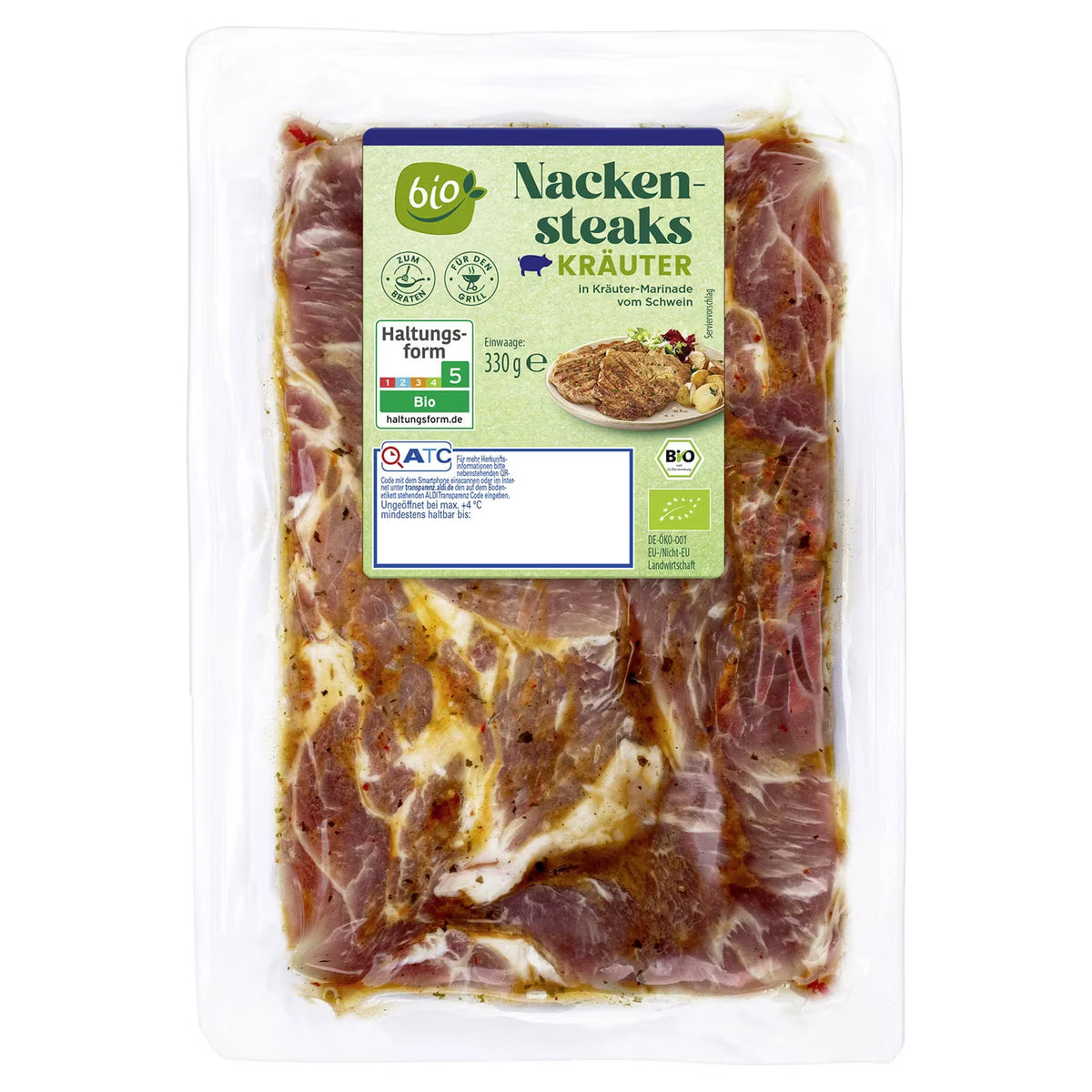 Bio-Schweine Nackensteaks 330 g, Kräuter
