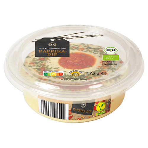 Bio-Hummus mit Topping 175 g, mit Paprika-Dip