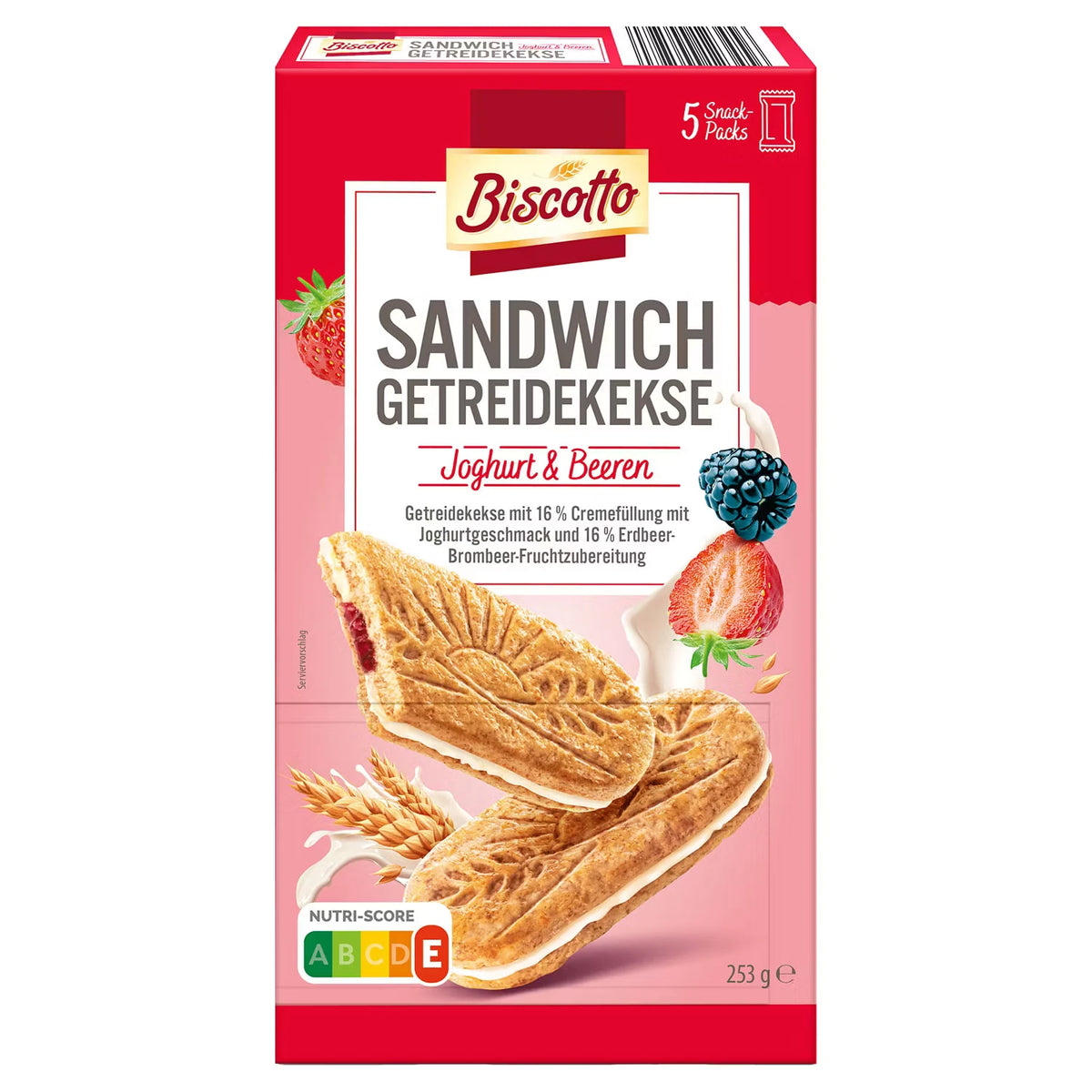 Sandwich Getreidekekse 253 g, Erdbeer-Joghurt
