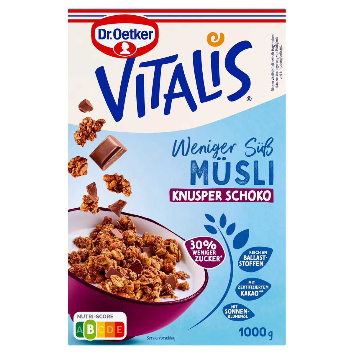 Vitalis 1,5 kg, Weniger Süß Knusper Schoko