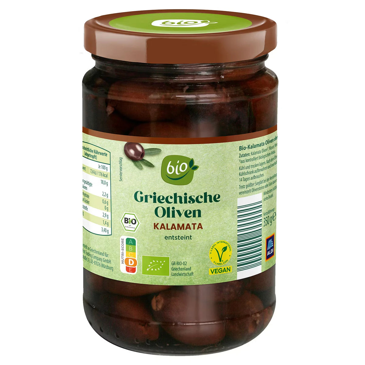 Bio-Oliven entsteint 180 g, Kalamata