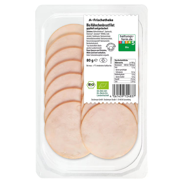 Bio-Hähnchenbrustfilet 80 g, geräuchert