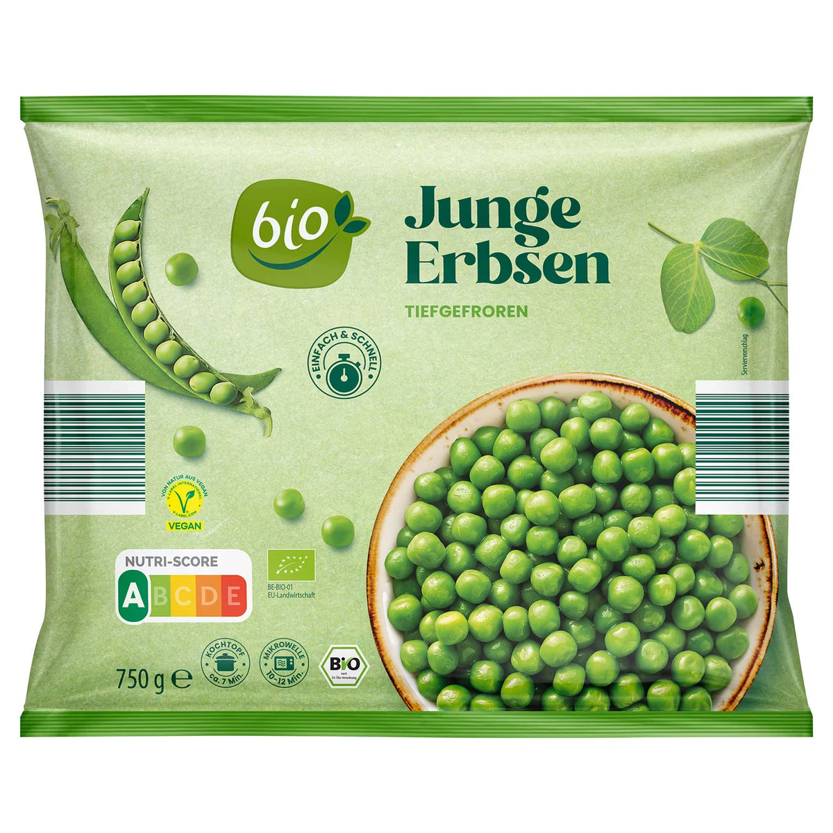 Bio-Gemüsesortiment 750 g, Junge Erbsen