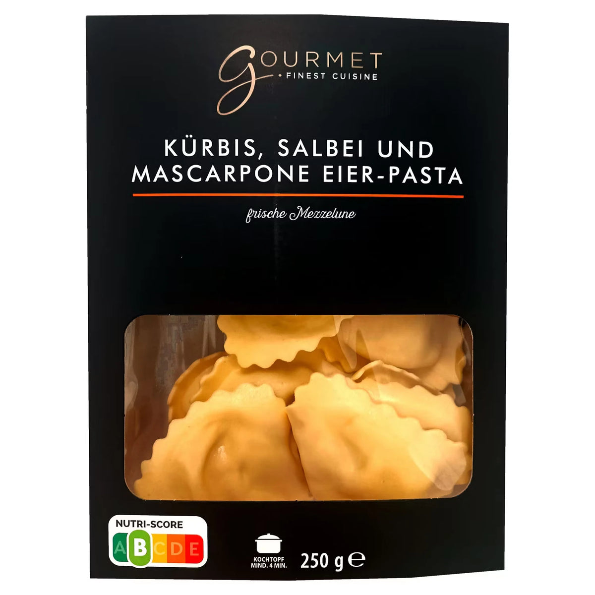 Pasta 250 g, Mezzelune, Kürbis, Salbei und Mascarpone
