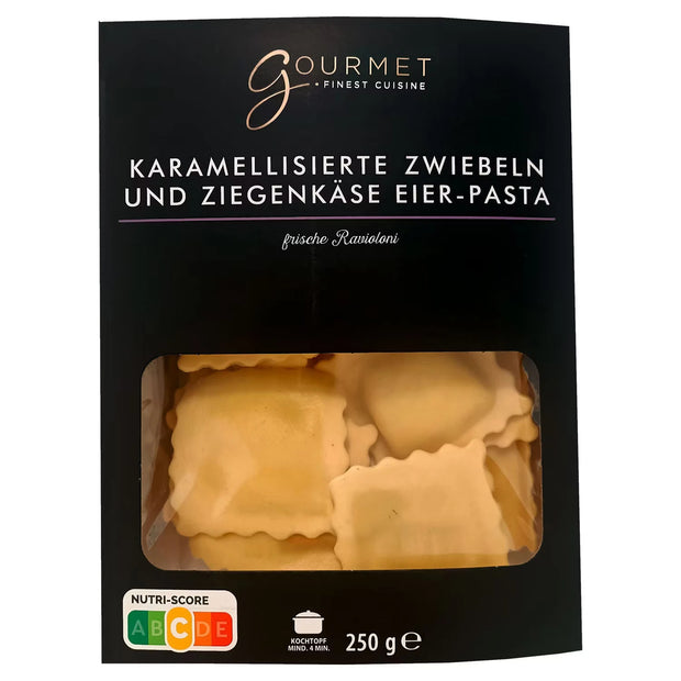 Pasta 250 g, Ravioloni, Karamellisierte Zwiebeln und Ziegenkäse