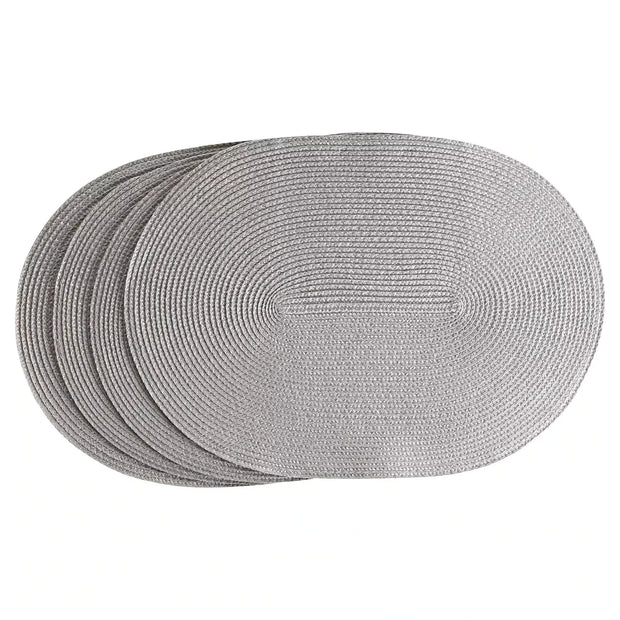 Geflochtene Platzsets 4er-Set, oval, Hellgrau