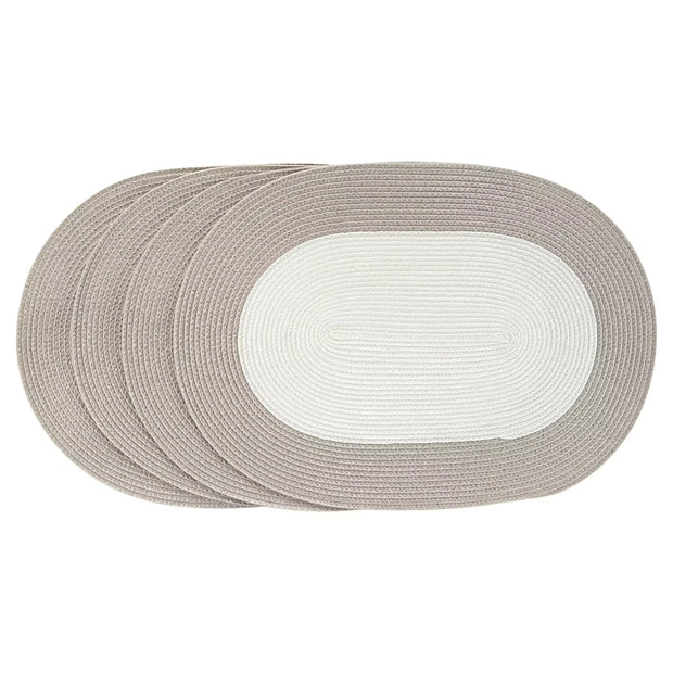 Geflochtene Platzsets 4er-Set, oval, Beige/Weiß