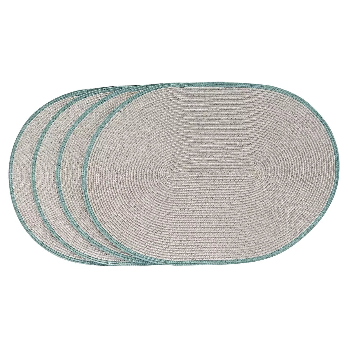 Geflochtene Platzsets 4er-Set, oval, Beige/Grün