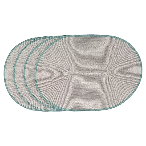 Geflochtene Platzsets 4er-Set, oval, Beige/Grün