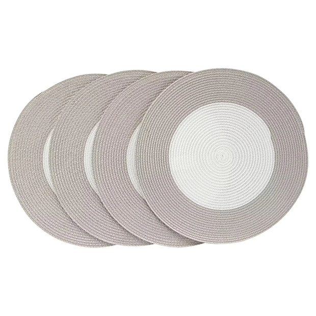 Geflochtene Platzsets 4er-Set, rund, Beige/Weiß
