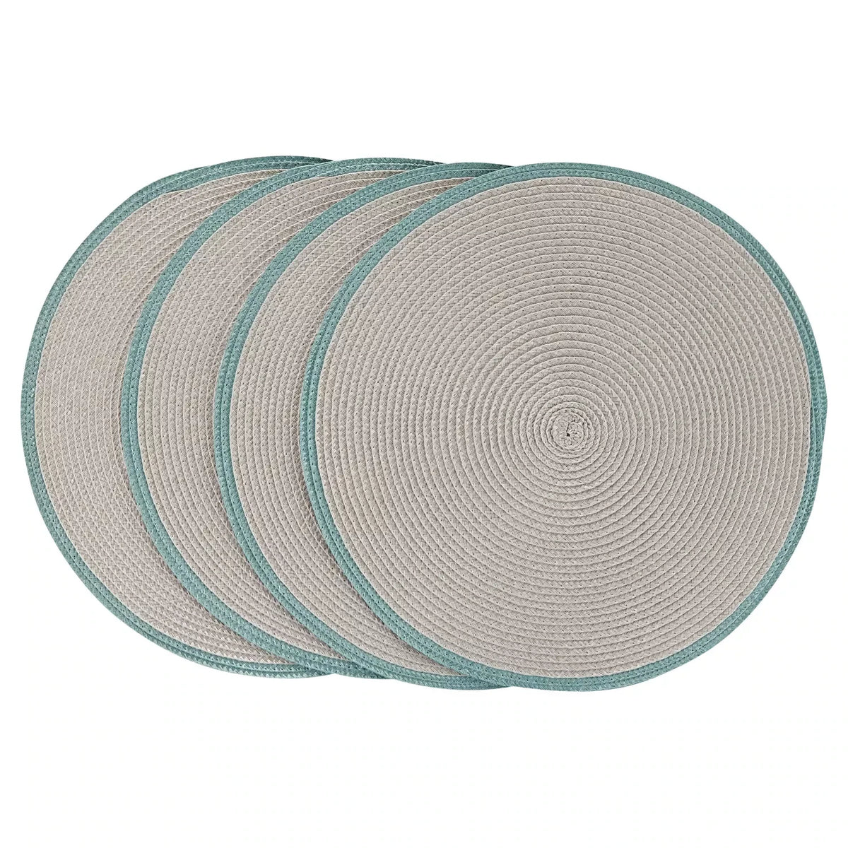 Geflochtene Platzsets 4er-Set, rund, Beige/Grün