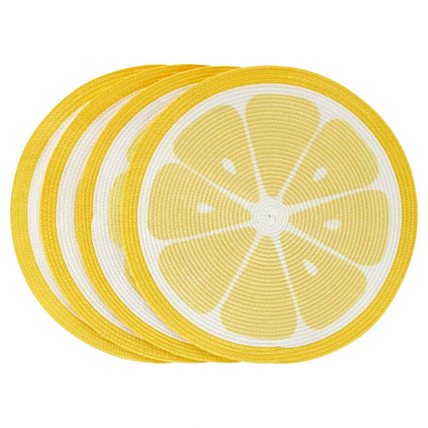 Geflochtene Platzsets 4er-Set, rund, Zitrone