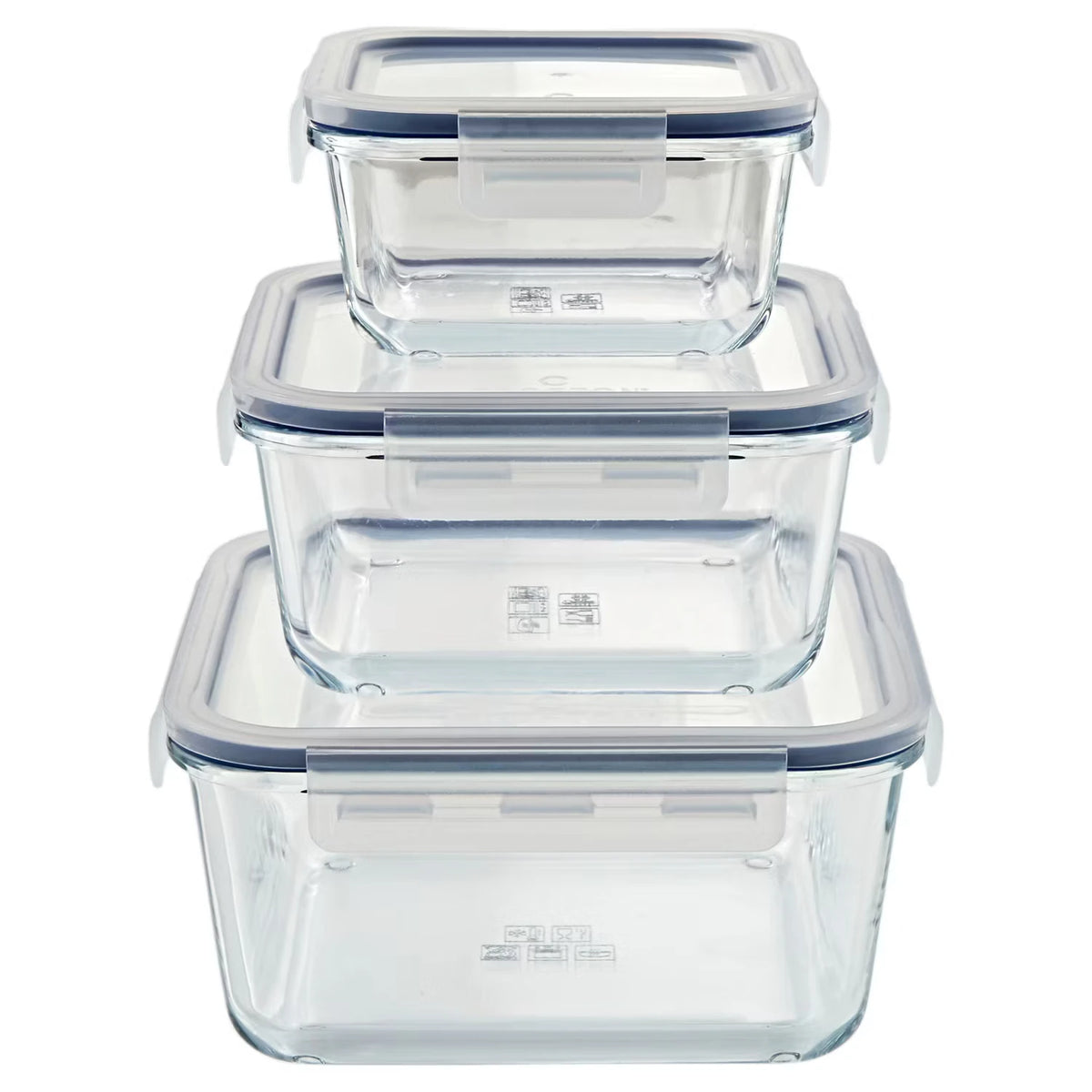 Glas- Frischhaltedosen, 3er-Set, Quadratisch, Blau