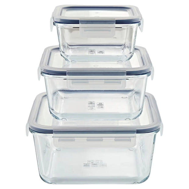 Glas- Frischhaltedosen, 3er-Set, Quadratisch, Blau