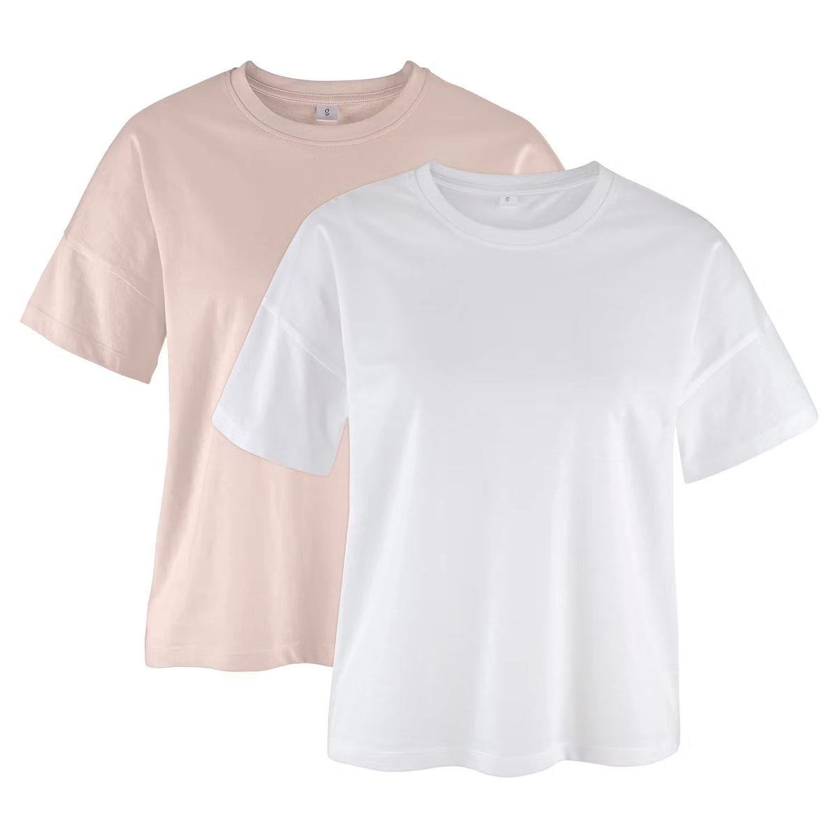 Damen Kurzarm-T-Shirt 2er-Pack, Weiß/Rosa, XS 32/34