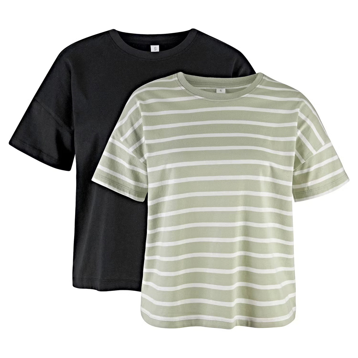 Damen Kurzarm-T-Shirt 2er-Pack, Gestreift/Schwarz, M 40/42