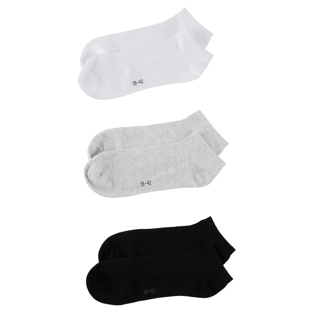 Damen oder Herren Sneaker Socken, Weiß/Grau/Schwarz, 35/38