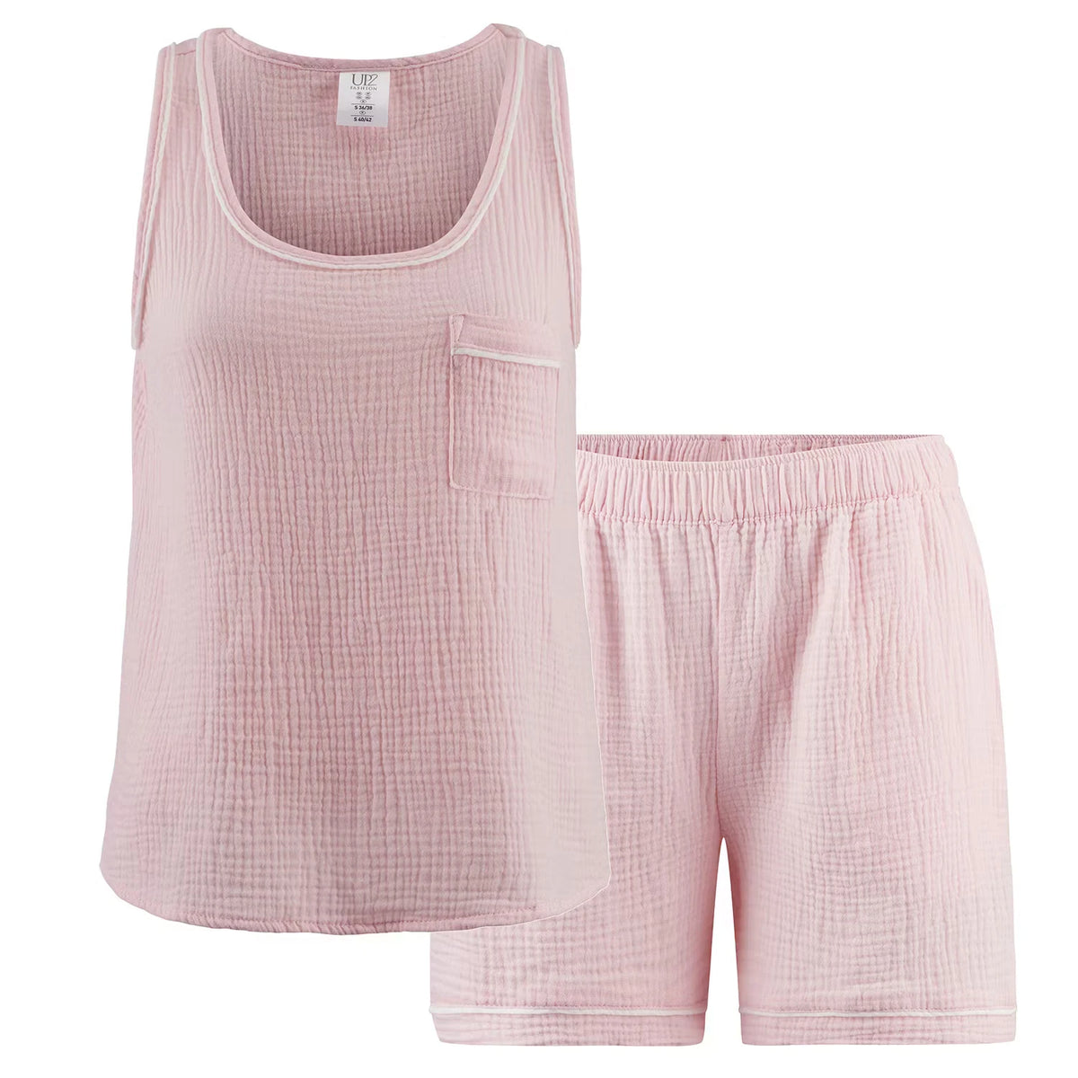 Damen Musselin Pyjama, Rosa, M 40/42