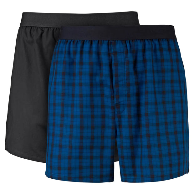 Herren Boxershorts, Blau-Kariert / Schwarz, XL