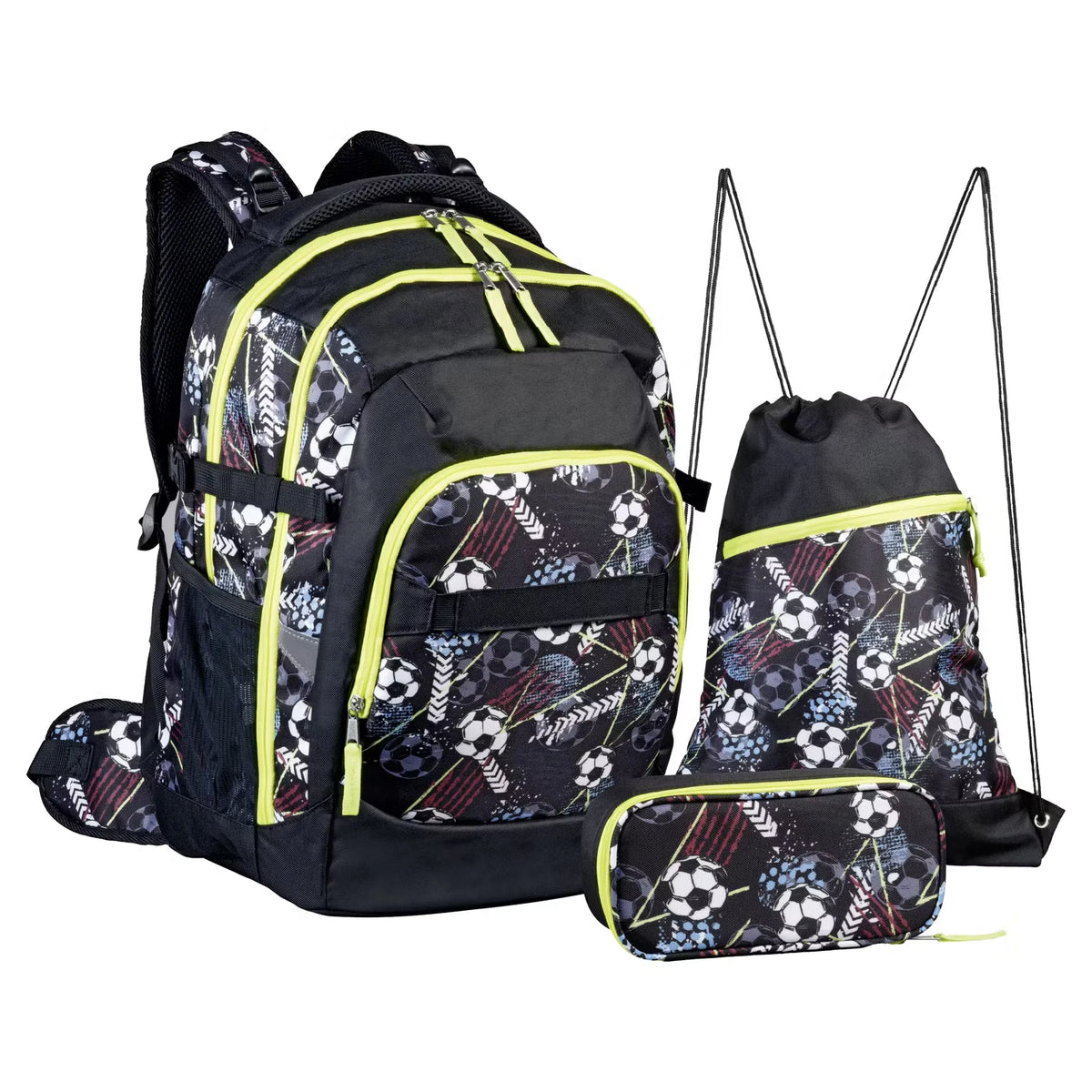 Schultaschen-Set, Schwarz Fußball