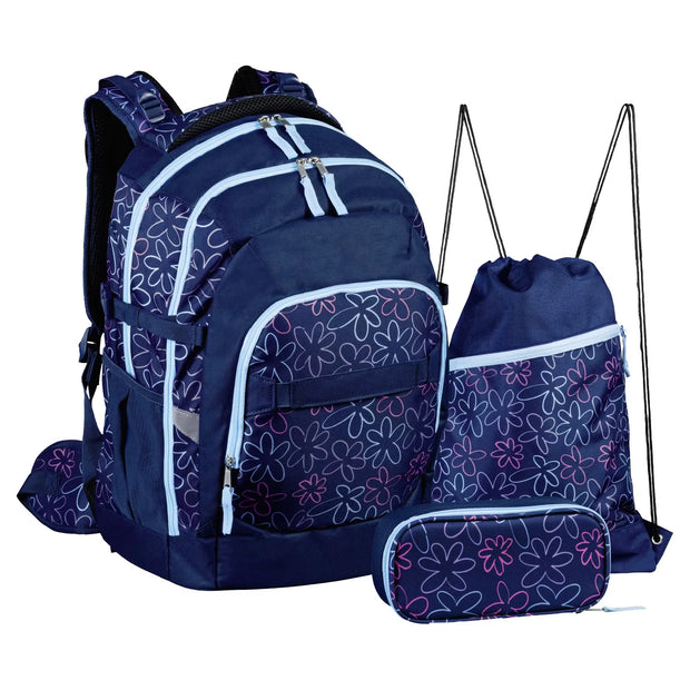 Schultaschen-Set, Blau Blume
