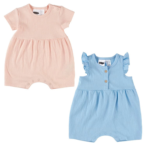 Baby Sommer Strampler 2er-Set, Blau/Pfirsich, 62/68