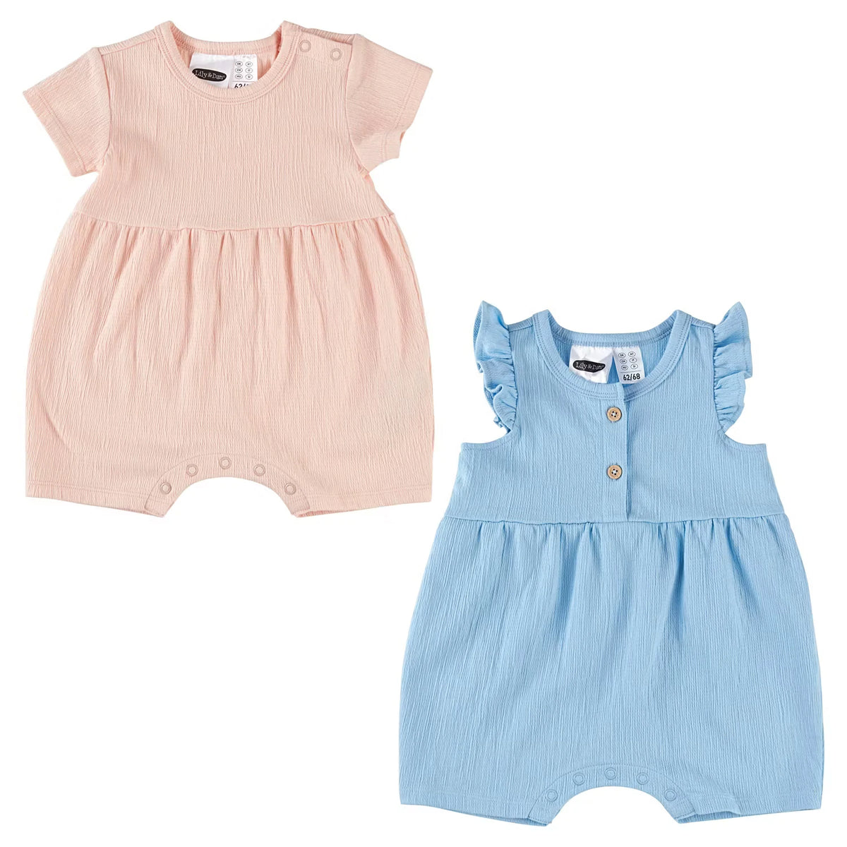 Baby Sommer Strampler 2er-Set, Blau/Pfirsich, 74/80
