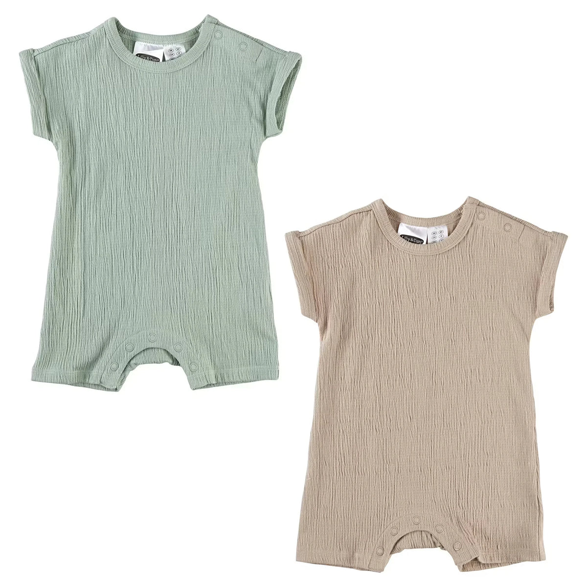 Baby Sommer Strampler 2er-Set, Grün/Hellbraun, 74/80