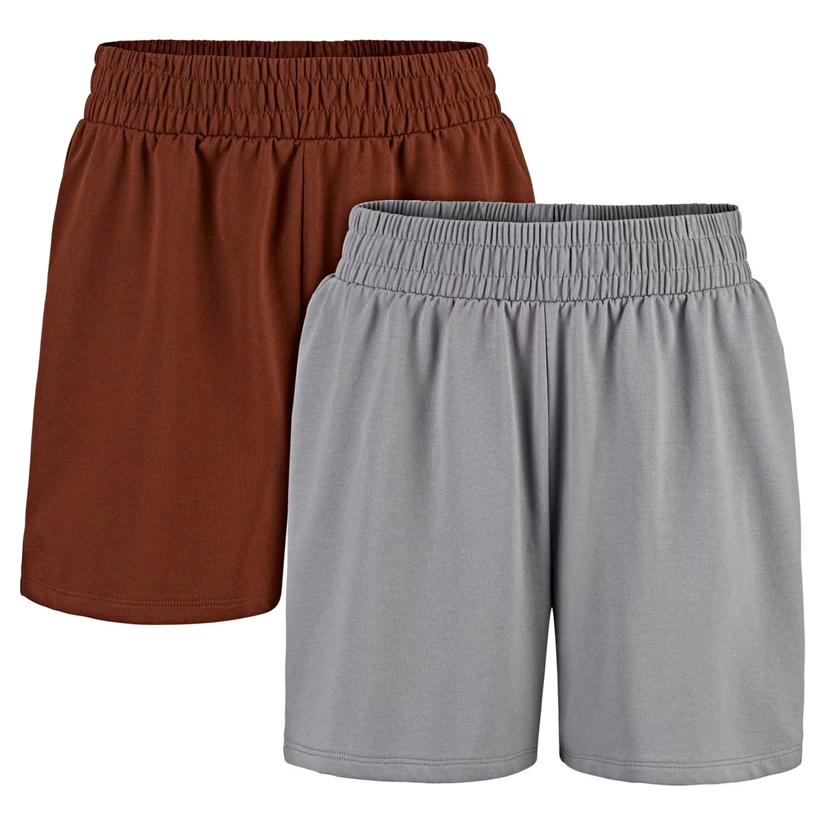 Damen Sweatshorts 2er-Set, Braun/Hellgrau, L 44/46