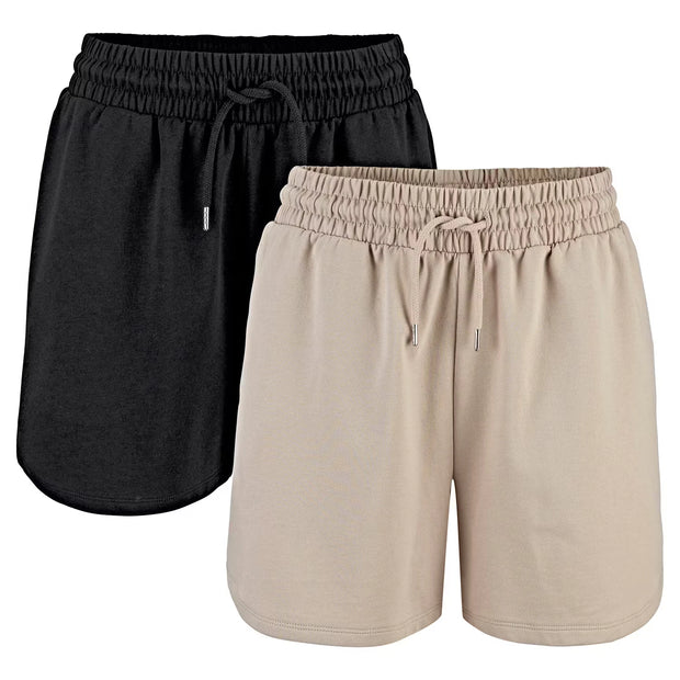 Damen Sweatshorts 2er-Set, Hautfarben/Schwarz, M 40/42