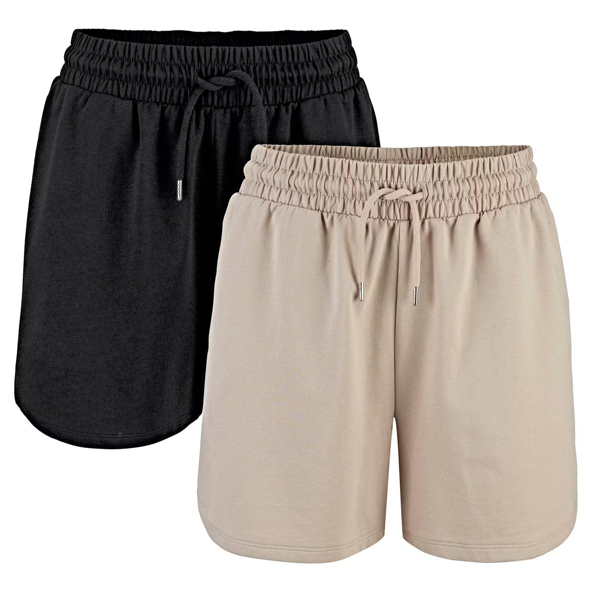 Damen Sweatshorts 2er-Set, Hautfarben/Schwarz, L 44/46